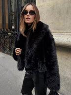 Solid Faux Graceful Fur Collar Jacket Black / XS Women Faux Fur Coats