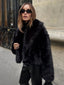 Solid Faux Graceful Fur Collar Jacket Black / XS Women Faux Fur Coats