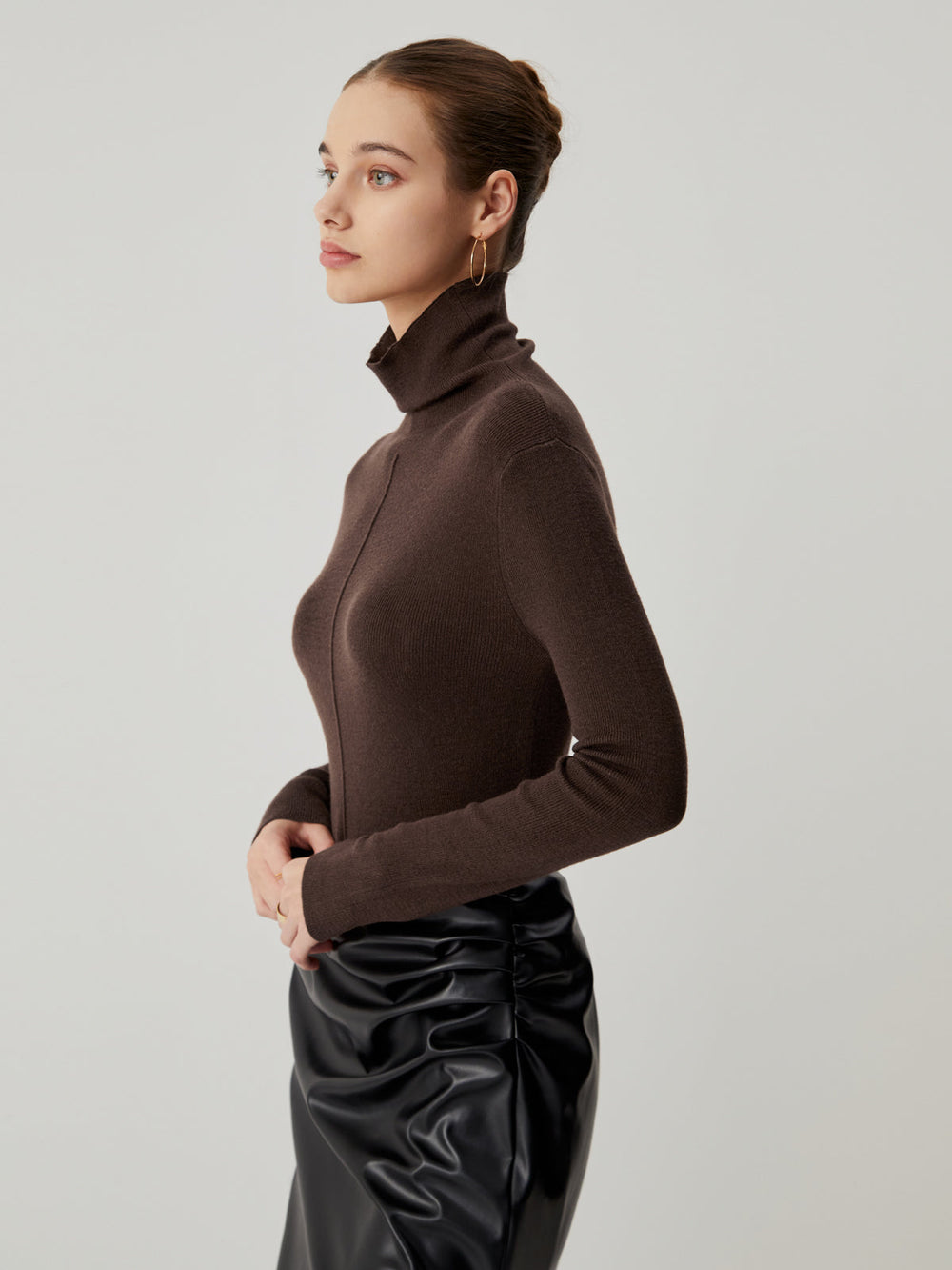 Solid Turtleneck Long Trendy Sleeve Knit Top Sweaters L