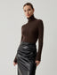 Solid Turtleneck Long Trendy Sleeve Knit Top Light Brown / S Sweaters L
