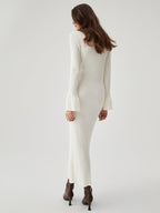 Ribbed Knit Long Sleeve Modern V neck Collar Long Dress Sweaters L