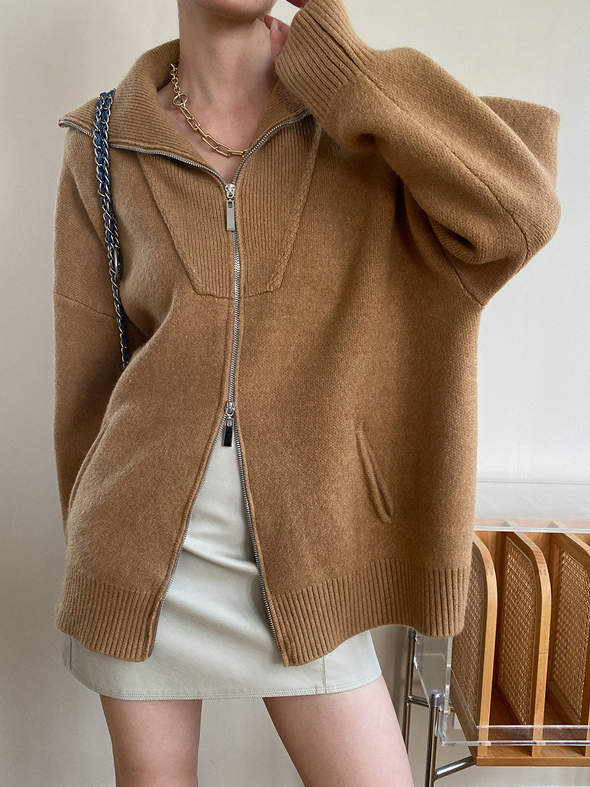 Oversized Open Graceful Collar Cardigan