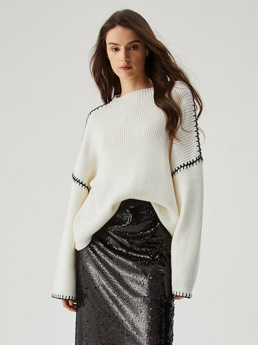 Wool-blend Contrast Graceful Trim Sweater