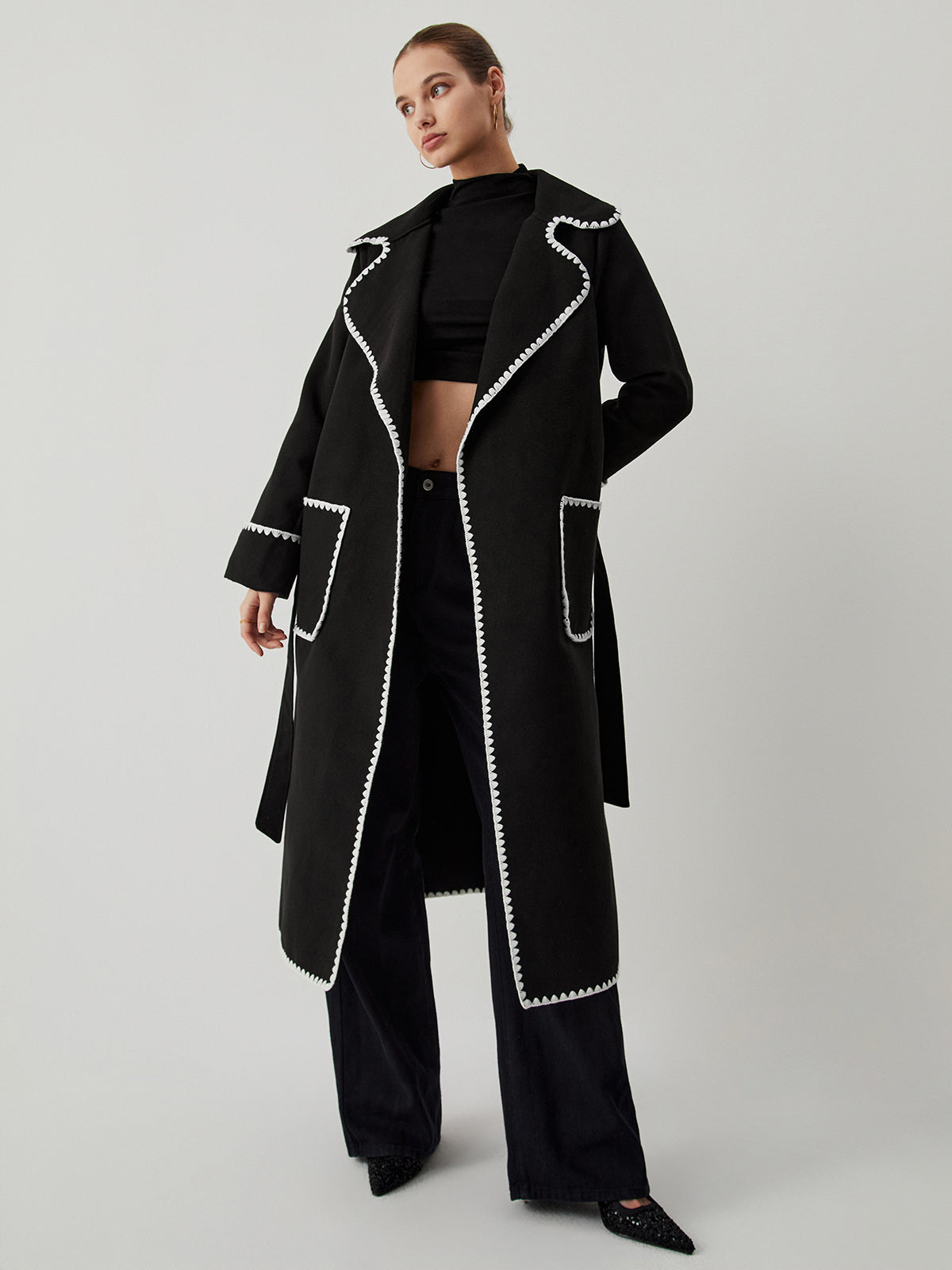 Contrast Trim Graceful Pocket Tweed Coat