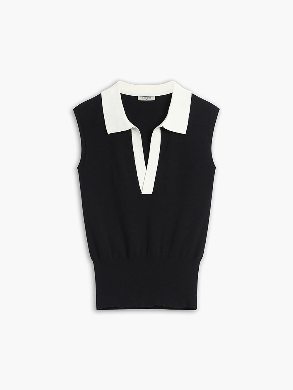 Contrast Trim Collar Trendy V neck Knit Sweater Vest Sweaters L