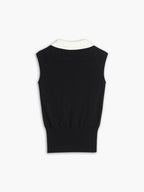 Contrast Trim Collar Trendy V neck Knit Sweater Vest Sweaters L