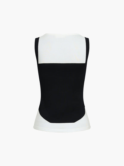 Two Tone Colorblock Trendy Crew Neck Knit Vest