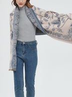 Winter Warm Toile Trendy De Jouy Tassel Scarf LightBlue / One Size Scarves