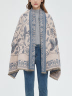 Winter Warm Toile Trendy De Jouy Tassel Scarf LightBlue / One Size Scarves