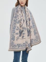 Winter Warm Toile Trendy De Jouy Tassel Scarf LightBlue / One Size Scarves