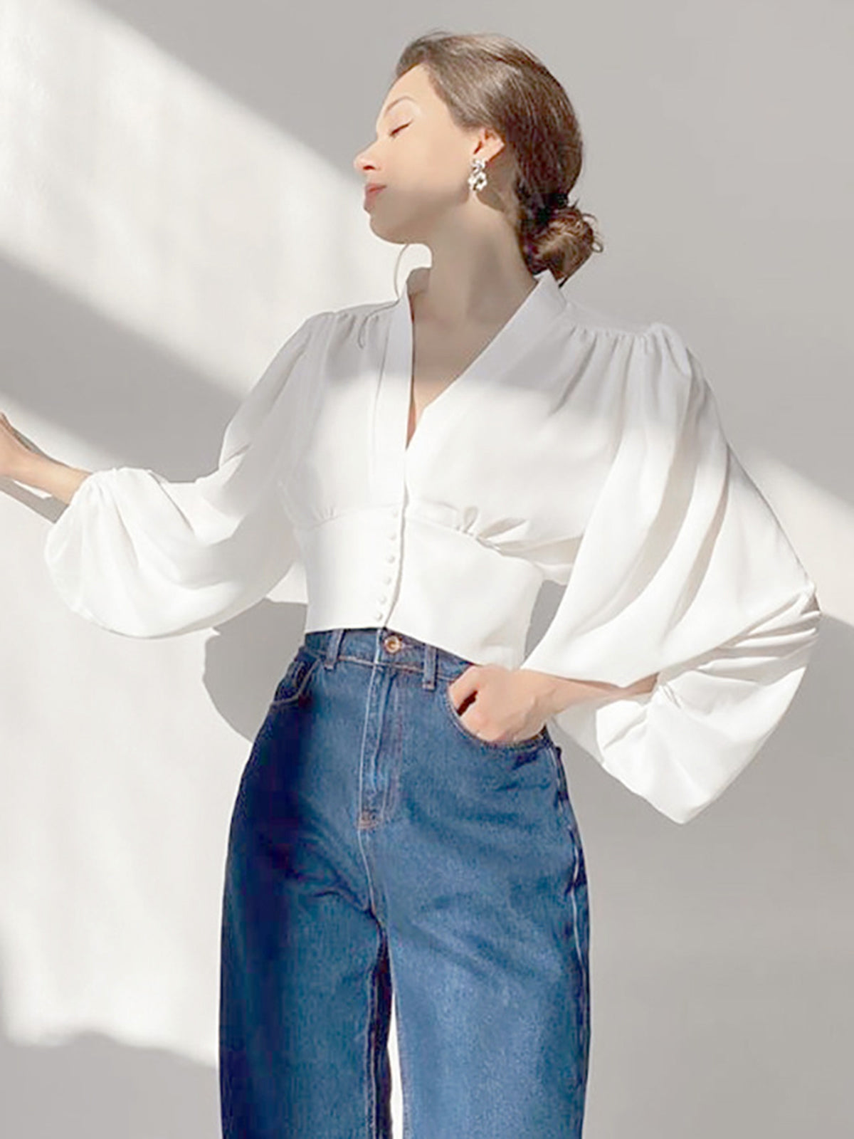 V neck Button Graceful Corset Blouse Blouses