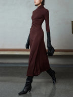 Bodycon Asymmetrical Neck Long Modern Sleeve Ruched Maxi Dress Dresses