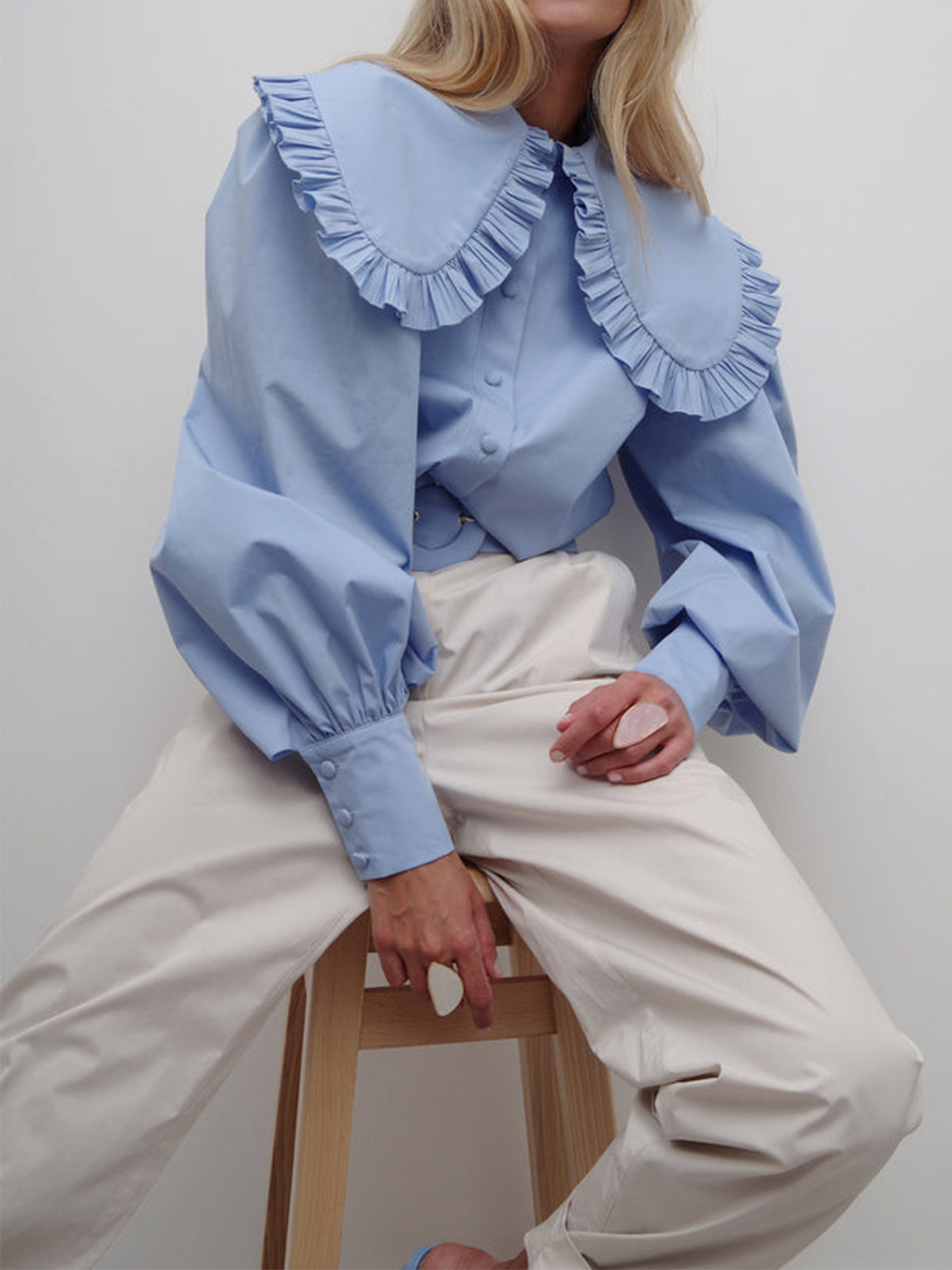 Ruffled Collar Graceful Long Sleeve Shirt