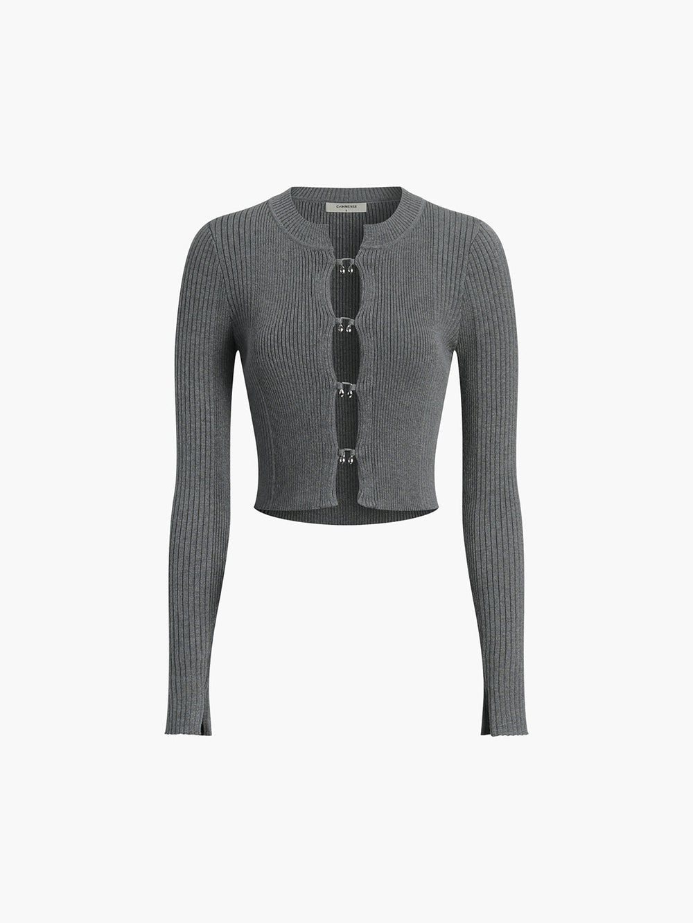 Cutout Split Beads Trendy Detail Ribbed Knit Top Grey / XS Sweaters L