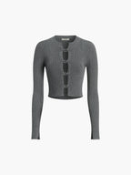 Cutout Split Beads Trendy Detail Ribbed Knit Top Grey / XS Sweaters L