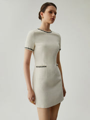 Tweed Contrast Trim Trendy Pocket Mini Dress Dresses