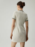 Tweed Contrast Trim Trendy Pocket Mini Dress Dresses