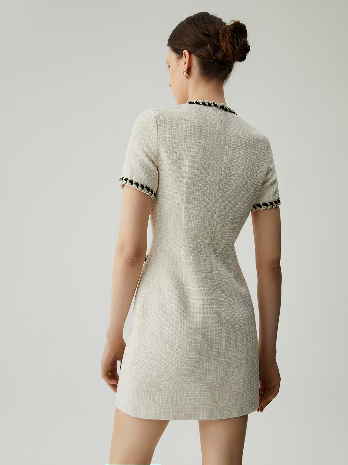 Tweed Contrast Trim Trendy Pocket Mini Dress Dresses