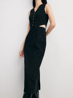 Solid Cut Out Trendy Buttoned Midi Vest Dress Black / S Dresses