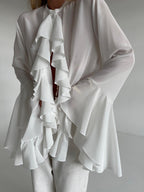 Semi sheer Chiffon Graceful Ruffled Trim Blouse Blouses