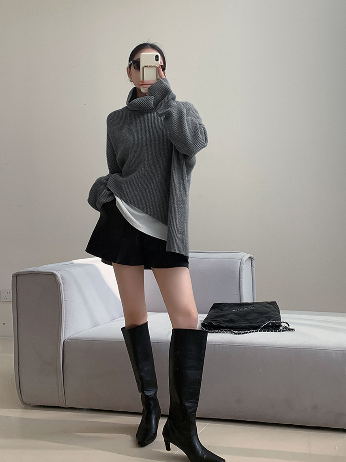 Asymmetrical Turtleneck Graceful Oversized Sweater