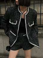 Wool blend Tweed Graceful Contrast Trim Jacket Black / XS Jackets