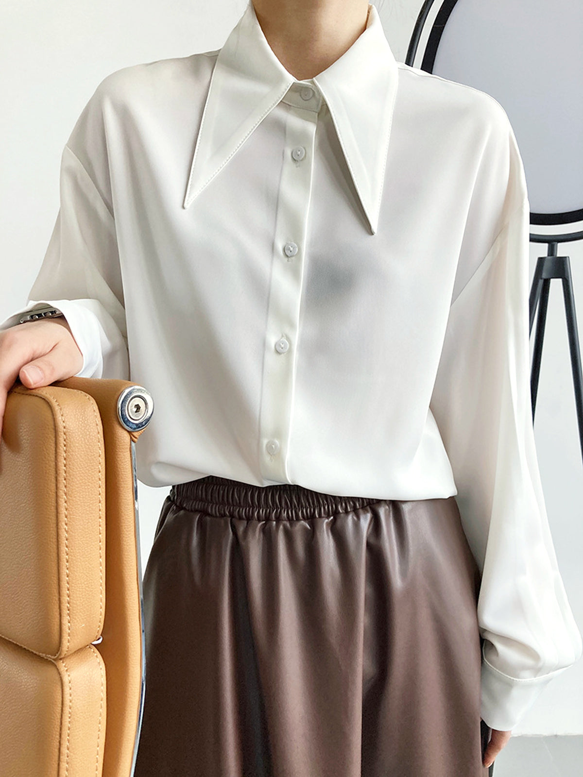 Button Down Long Trendy Sleeve Collar Shirt