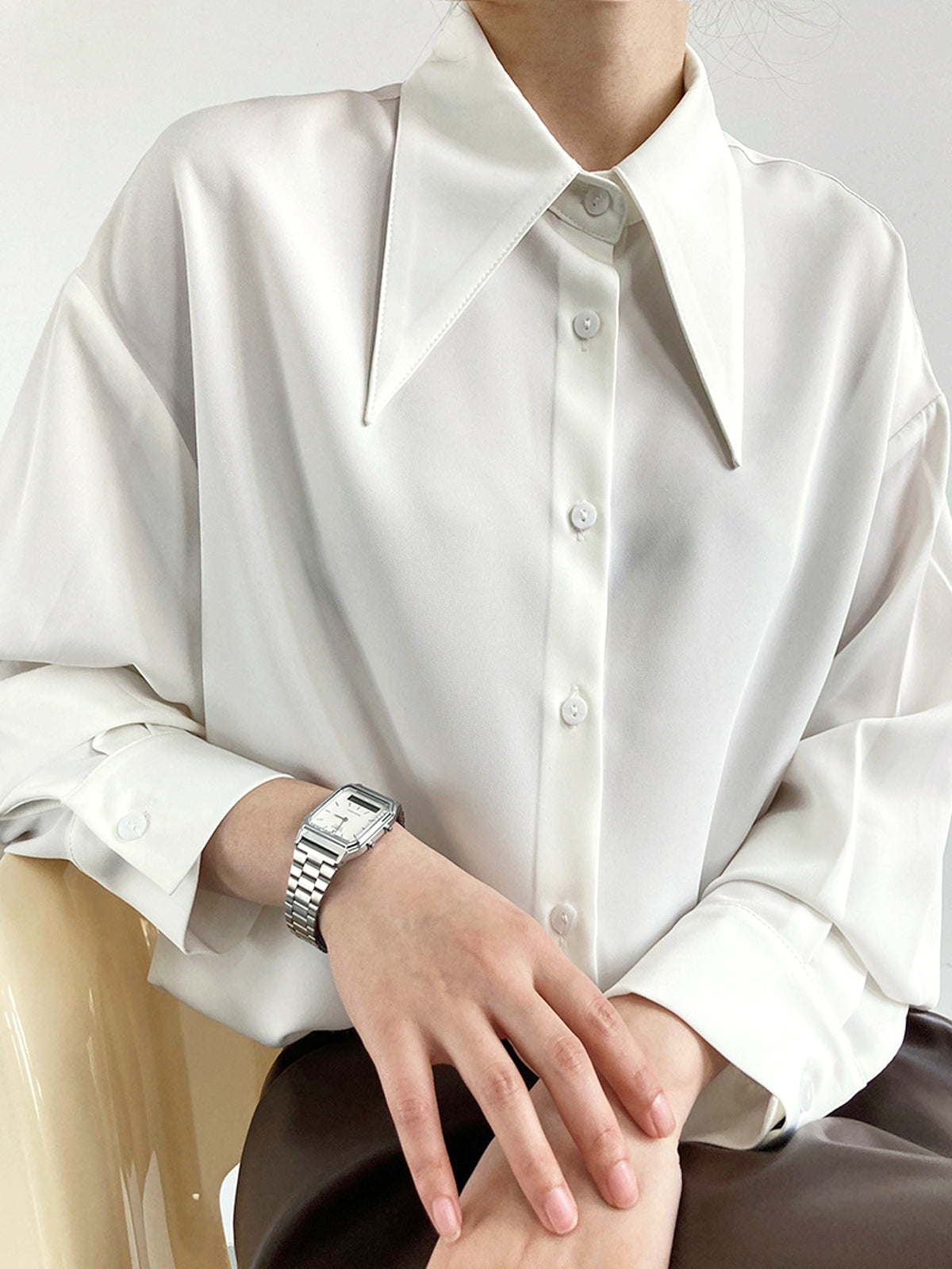 Button Down Long Trendy Sleeve Collar Shirt