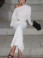 Asymmetrical Off Shoulder Solid Modern Long Sleeve Maxi Dress Dresses