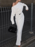 Asymmetrical Off Shoulder Solid Modern Long Sleeve Maxi Dress Dresses