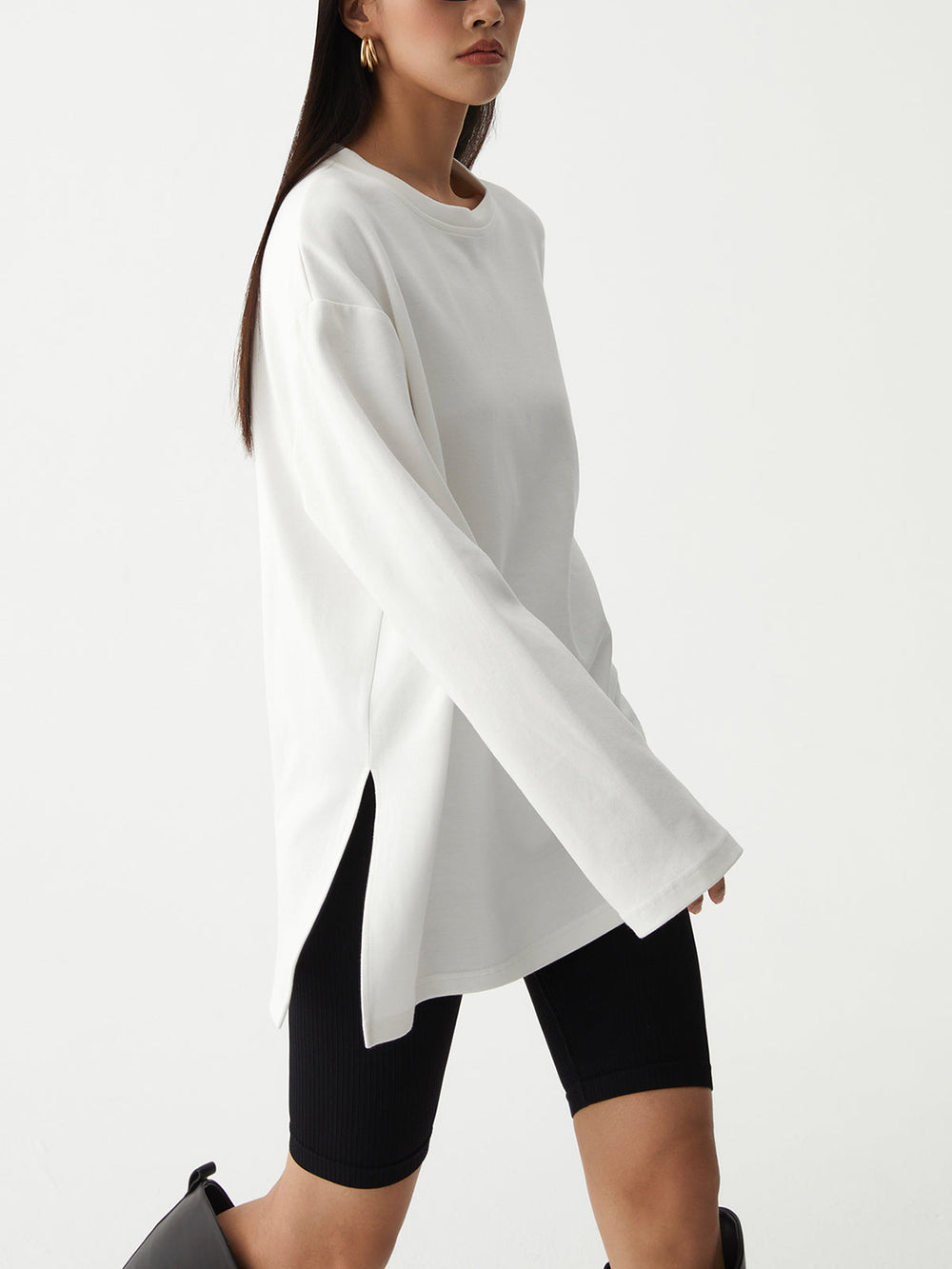 Solid Crew Graceful Neck Split Top T Shirts