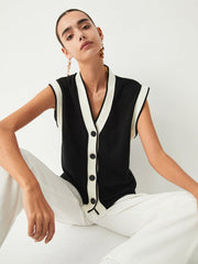Contrast Trim Graceful Sweater Vest Black / XS Sweaters L