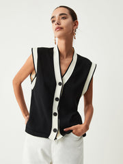 Contrast Trim Graceful Sweater Vest Sweaters L