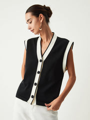 Contrast Trim Graceful Sweater Vest Sweaters L