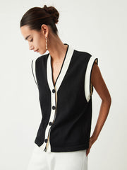 Contrast Trim Graceful Sweater Vest Sweaters L