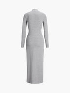 Slit Pleated Long Sleeve Modern Bodycon Mock Neck Long Dress Dresses