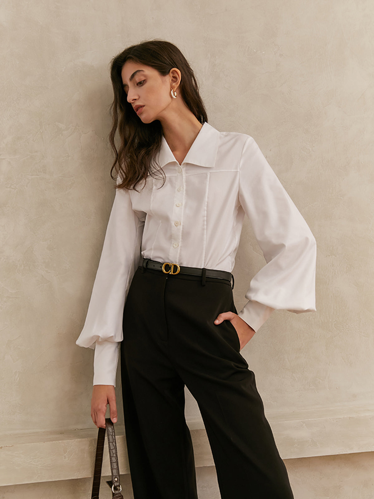 Elegant Collar Button Trendy Down Solid Shirt White / XS Shirts Main image