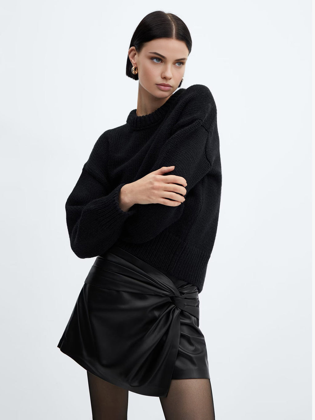 Asymmetrical Pleated Twisted Trendy Faux Leather Mini Skirt Skirts