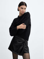 Asymmetrical Pleated Twisted Trendy Faux Leather Mini Skirt Skirts