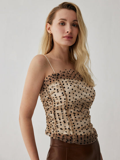 Two Layer Mesh with Modern Glitter Decor Cami Top