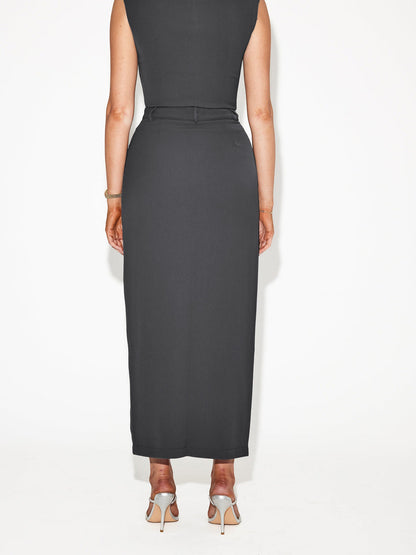 Split-front Solid Graceful Midi Skirt