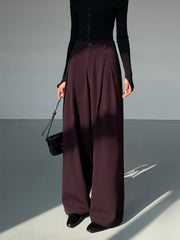 Casual Pleated Graceful Wide Leg Pants Burgundy / XS Pants