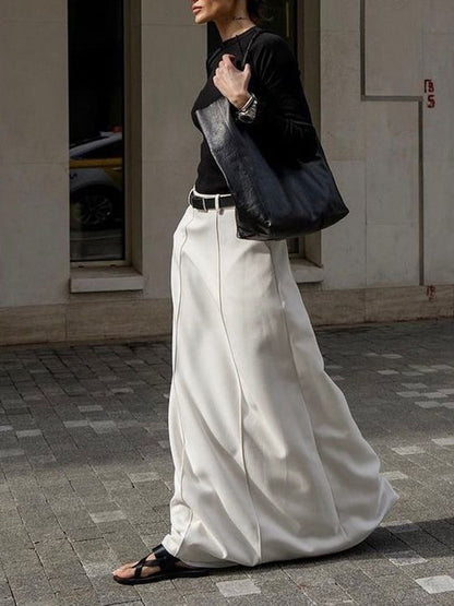 Solid Pleated Graceful Maxi Skirt