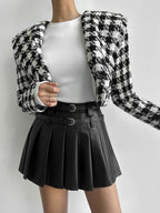 Faux Leather Belt Trendy Pleated Short Skirt Skirts