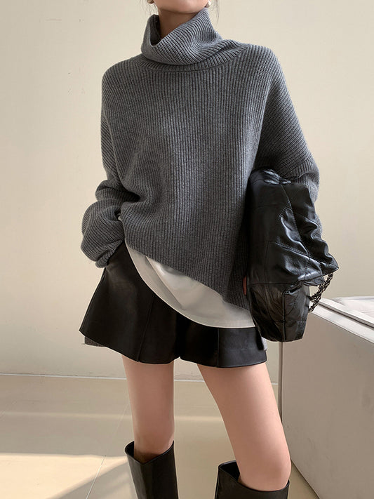 Asymmetrical Turtleneck Graceful Oversized Sweater