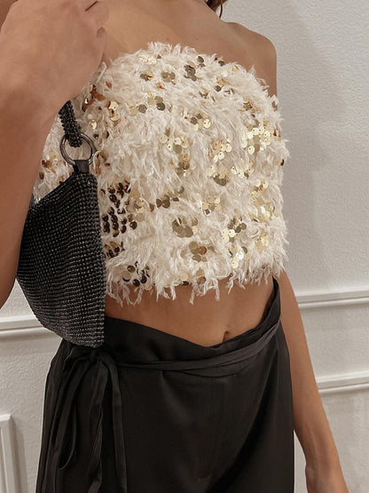 Sparkle Sequined Graceful Furry Tube Top