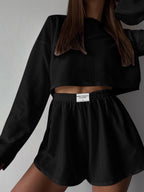 Solid Ripped Graceful Split Shorts Set Short Sets