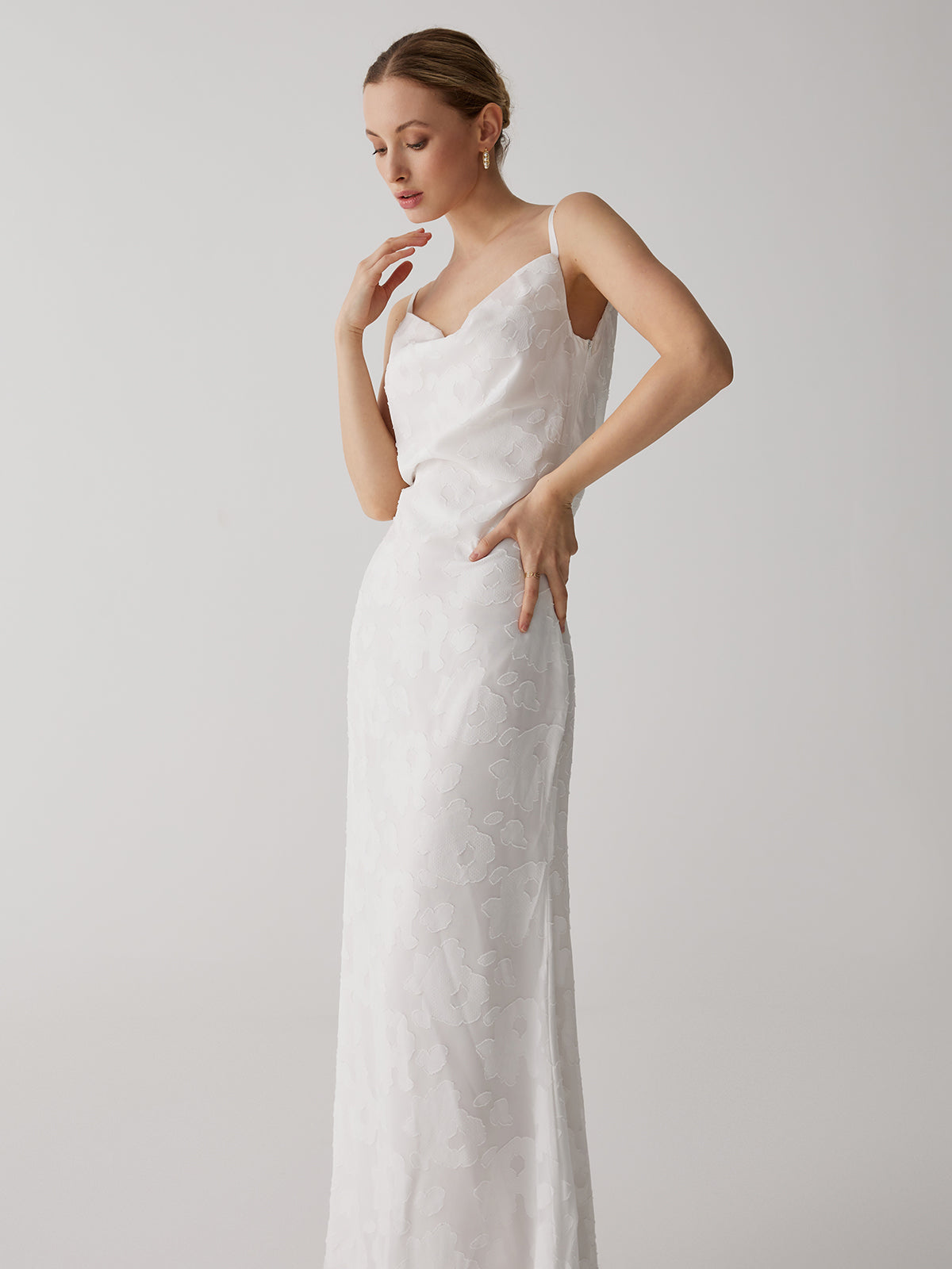 Floral Jacquard Open Trendy Back Long Dress Dresses
