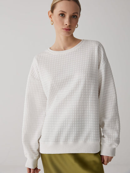 Solid Textured Graceful Crew Neck Sweatshirt