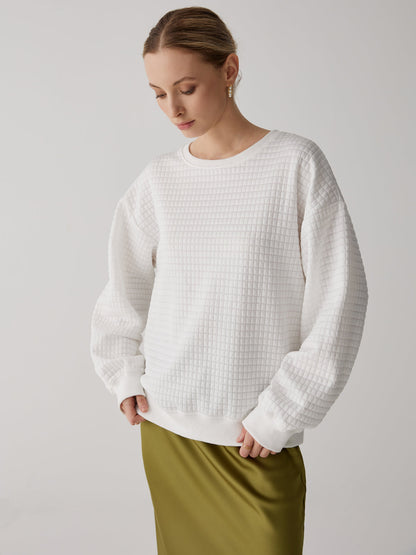 Solid Textured Graceful Crew Neck Sweatshirt